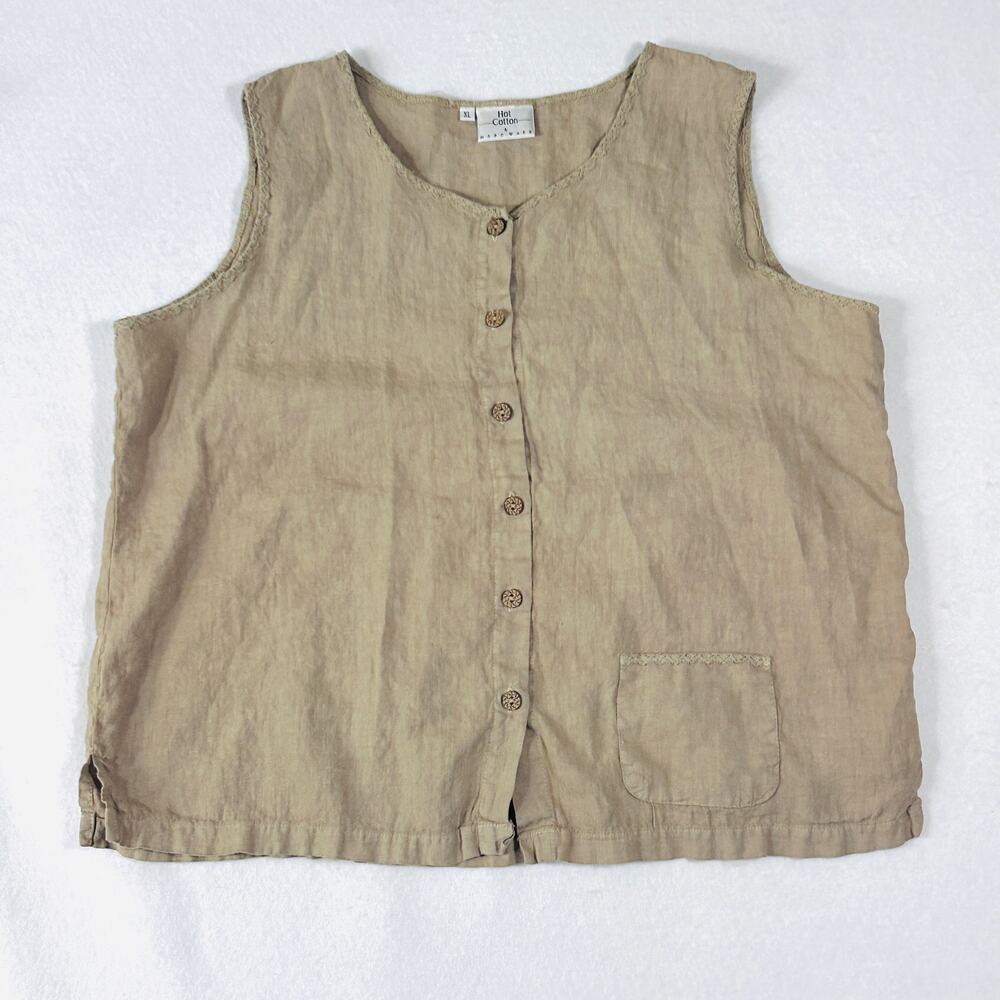 Hot Cotton Marc Ware Linen Top Lagenlook Sleeveless Womens Relaxed Luxury Tan XL
